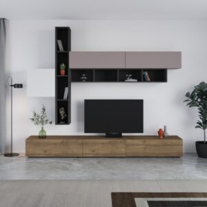 Parete Attrezzata Fashion 275 cm – Noce, Antracite, Bianco e Tortora