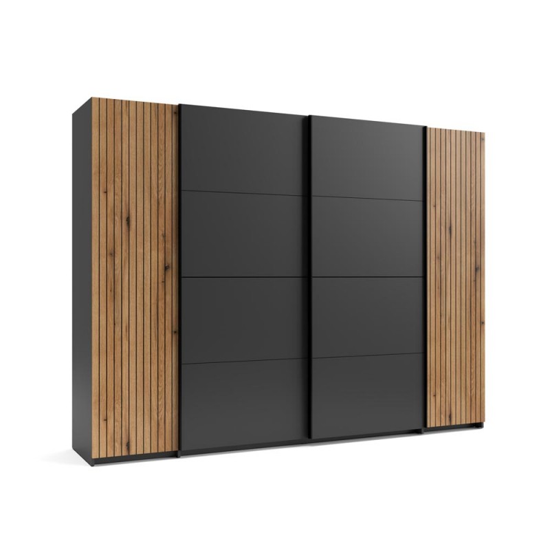 Armadio Esteban 270 cm con 2 ante scorrevoli e 2 battenti – Antracite e Rovere Evoque - immagine 2