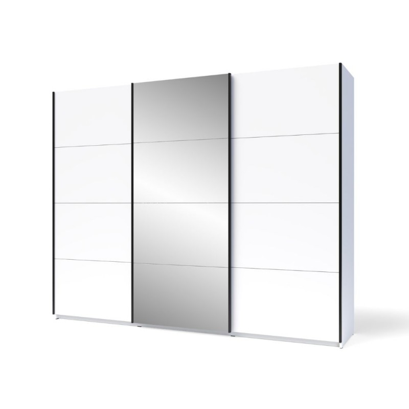 Armadio Zegna 255 cm con 3 ante scorrevoli e specchio – Bianco - immagine 4