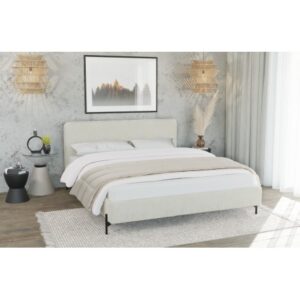 Letto Matrimoniale Barker 160x200 cm Beige con Testiera Imbottita e Rete Inclusa