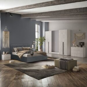 Camera da letto Aria completa con armadio 6 ante e letto contenitore Ascoli grigio