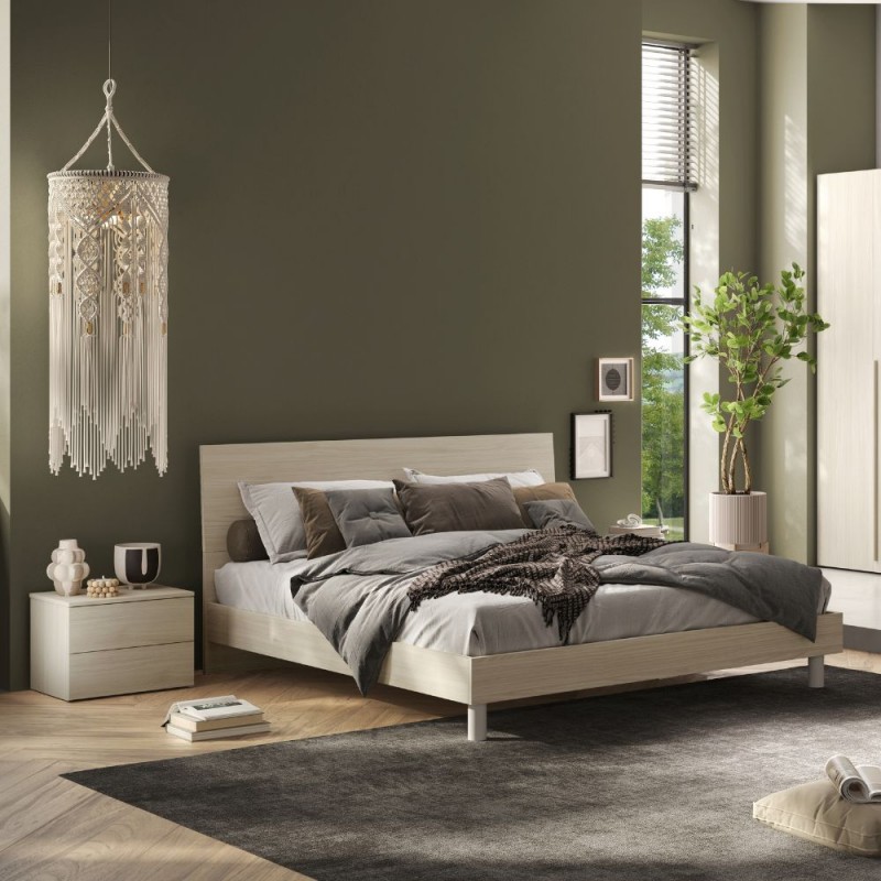 Camera da Letto Completa Corinna Olmo con Armadio 6 Ante e Letto Matrimoniale in Legno - immagine 2