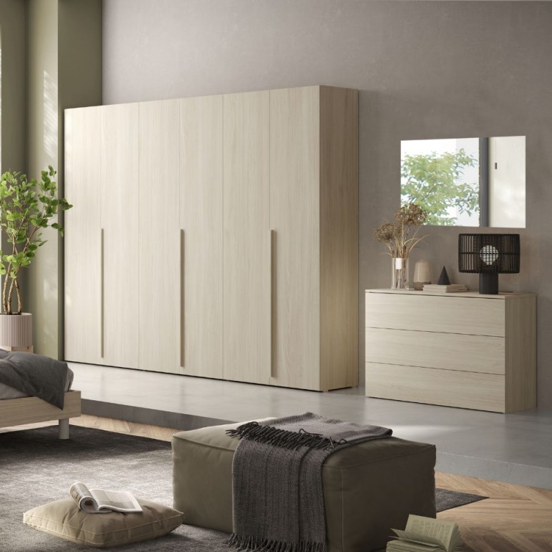 Camera da Letto Completa Corinna Olmo con Armadio 6 Ante e Letto Matrimoniale in Legno - immagine 3