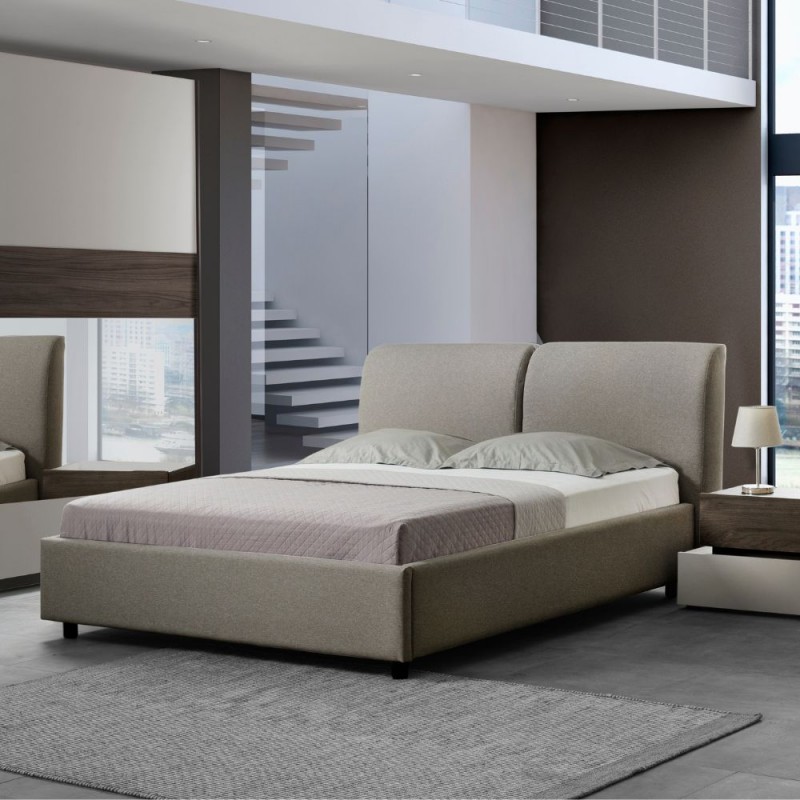 Camera da Letto Completa Kendra Tortora e Noce con Letto Contenitore Imbottito e Armadio Scorrevole - immagine 6