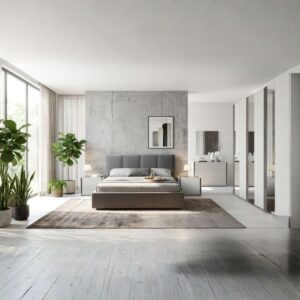 Camera da Letto Completa Mirelle Grigio Perla con Armadio 6 Ante a Specchio e Letto Contenitore