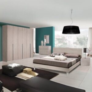 Camera da Letto Completa Urano Olmo Perla con Armadio 6 Ante e Letto Matrimoniale in Legno