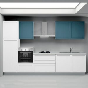 Cucina completa Venere 330 cm con elettrodomestici – Bianco Frassinato e Avio