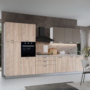 Cucina completa Iris 360 cm Rovere Gessato e Tortora con Elettrodomestici