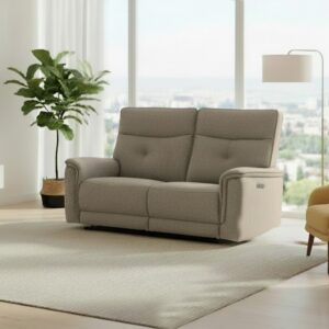 Divano Relax Elysio 3 Posti con 2 Recliner Elettrici – Tessuto Antimacchia Sabbia