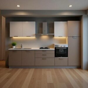 Cucina lineare Luna 330 cm – Tortora e Bianco con Elettrodomestici Inclusi