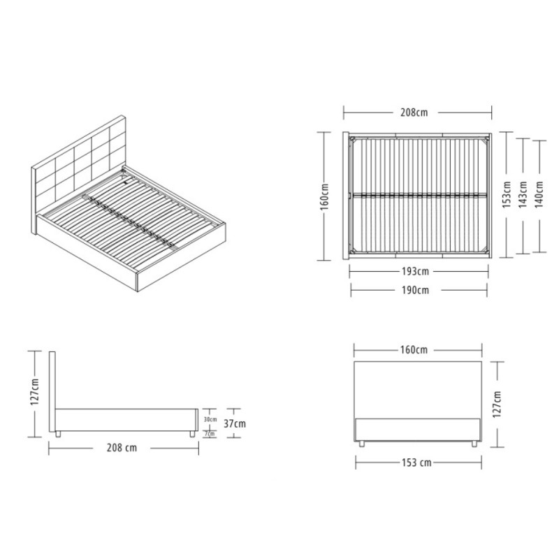 Letto alla Francese ASCOLI 140x190 con Contenitore e Rete Inclusa – Taupe - immagine 9