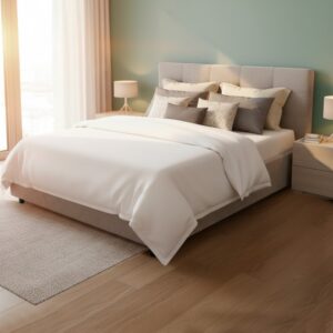 Letto Matrimoniale Ascoli con Contenitore e Rete Inclusa – Tessuto Antimacchia Tortora