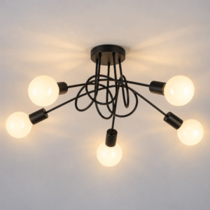 Plafoniera Turbino 5 Luci E27 Nera in Metallo – Design Moderno Ø 52 cm