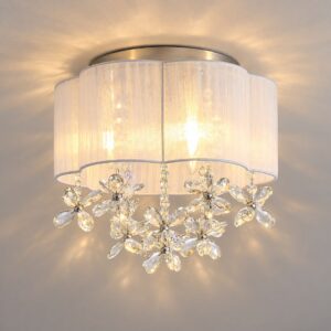 Plafoniera Esmeralda 3 Luci E14 Bianca e Cromo con Cristalli Decorativi – Ø 33 cm