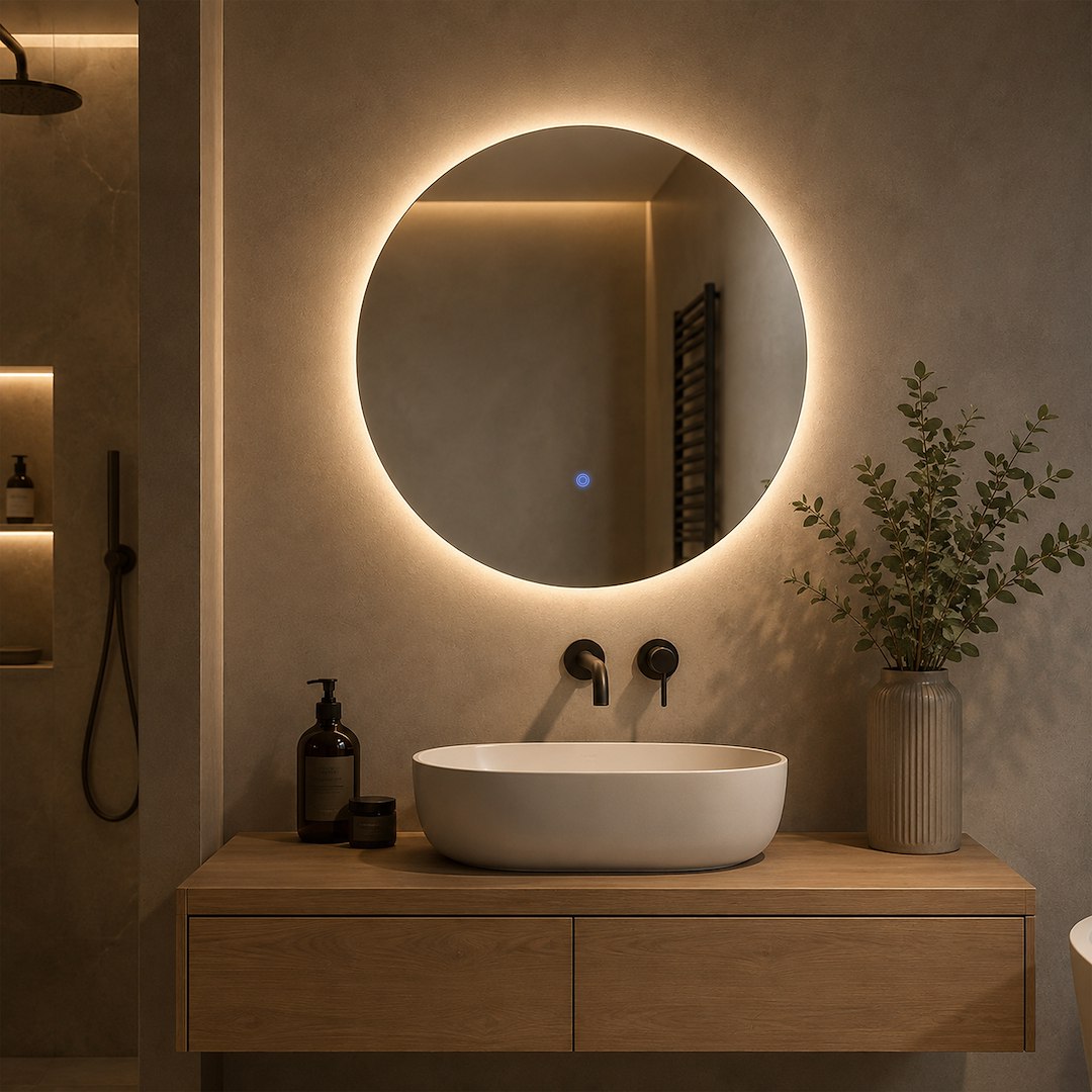 Specchio Bagno LED Riflesso Fi Rotondo Ø60 cm Retroilluminato con Touch – IP44 - immagine 2
