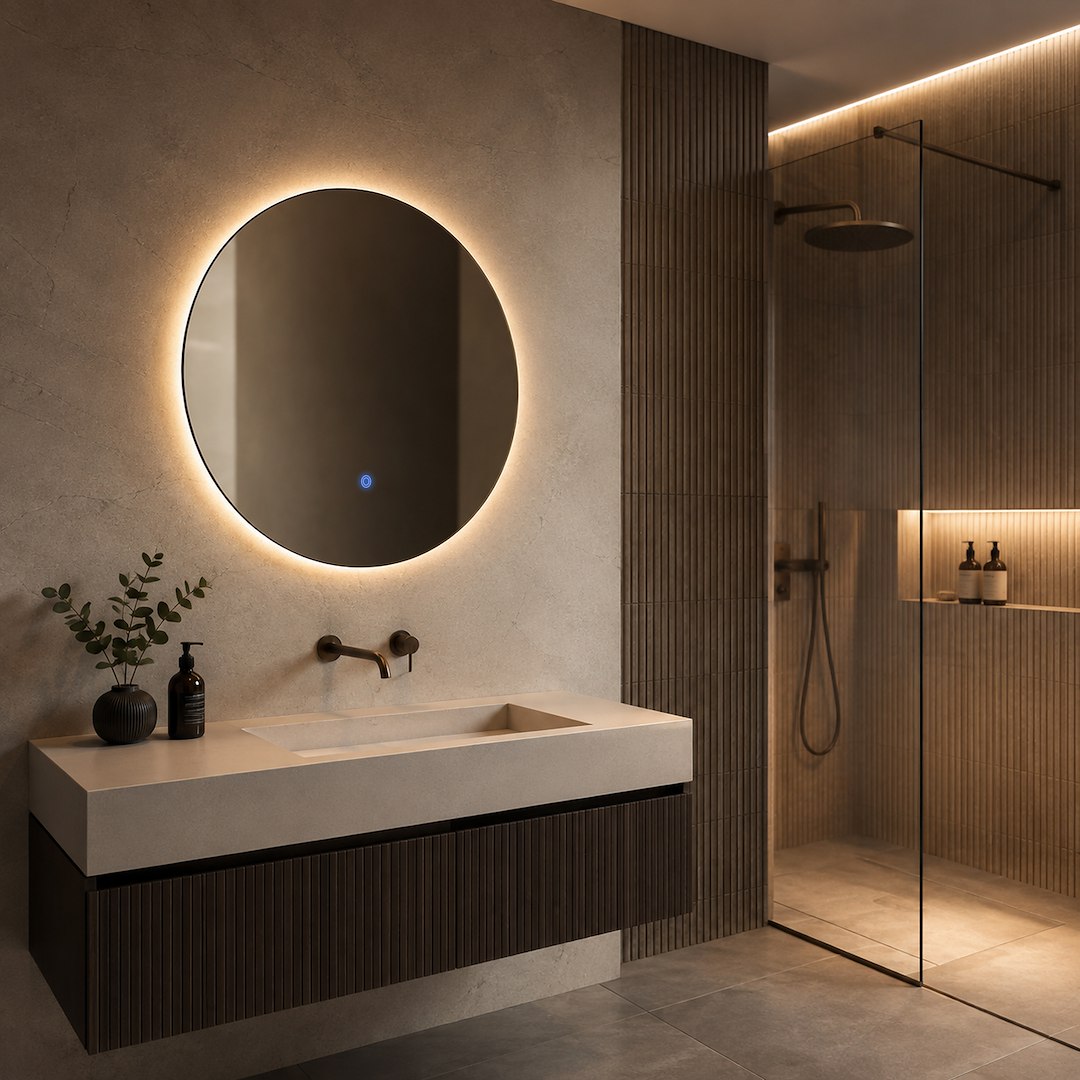 Specchio Bagno LED Riflesso Fi Rotondo Ø60 cm Retroilluminato con Touch – IP44 - immagine 3