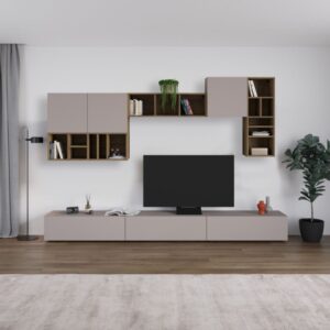 Parete attrezzata Big 300 cm Tortora e Noce con Porta TV e Pensili