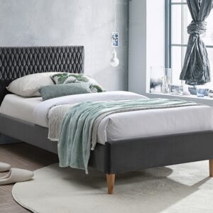 Letto singolo Azzurro 90x200 cm in velluto Bluvel 14 Grigio