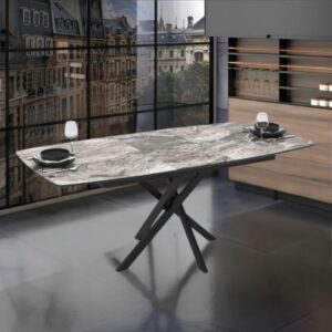 Tavolo Filis allungabile 145–185 cm effetto marmo Arabesque nero lucido