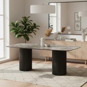 Tavolo Oslo fisso 220 cm effetto marmo nero Arabesque con gambe cannettate