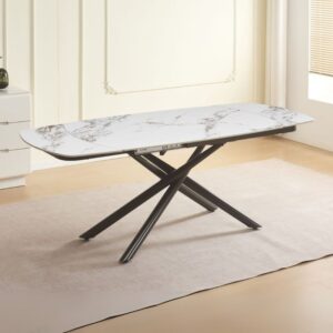 Tavolo Astrid allungabile automatico 140–200 cm in ceramica effetto marmo bianco